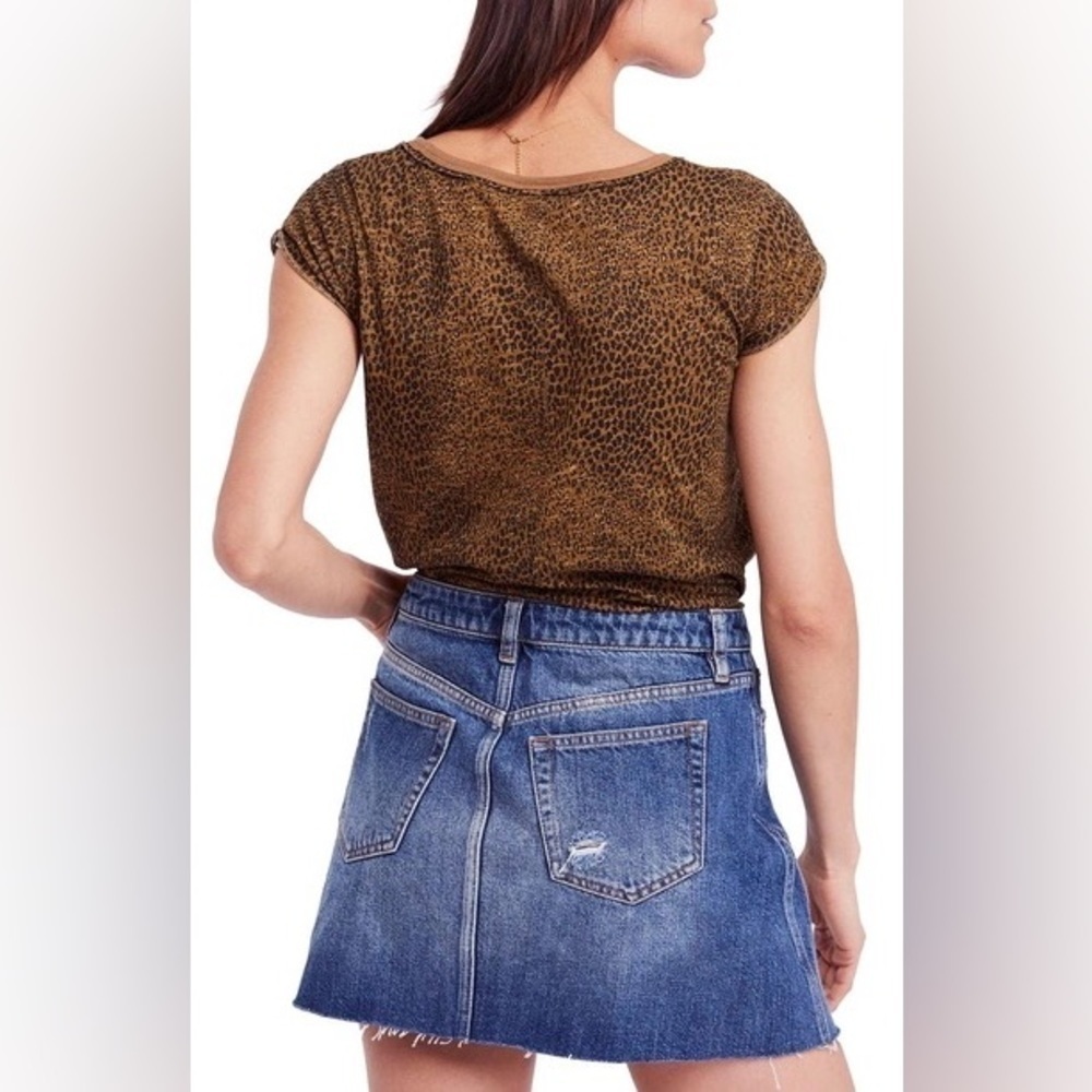 we The Free Printed Clare Tee Brown Leopard Small Free People - Picture 2 of 13